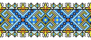 İşlemeli eski el yapımı çapraz dikişli etnik Ukrayna deseni. Süslü Ukrayna havlusu. Vektör olarak Rushnyk biçimi