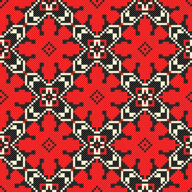 İşlemeli eski el yapımı çapraz dikişli etnik Ukrayna deseni. Süslü Ukrayna havlusu. Vektör olarak Rushnyk biçimi