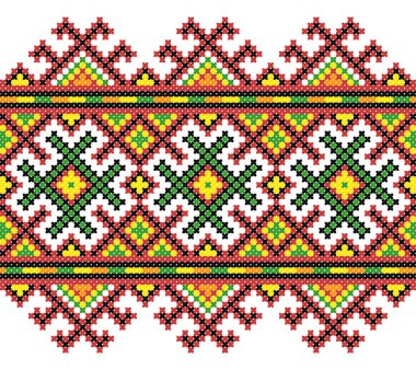 İşlemeli eski el yapımı çapraz dikişli etnik Ukrayna deseni. Süslü Ukrayna havlusu. Vektör olarak Rushnyk biçimi