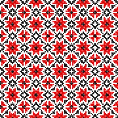 İşlemeli eski el yapımı çapraz dikişli etnik Ukrayna deseni. Süslü Ukrayna havlusu. Vektör olarak Rushnyk biçimi