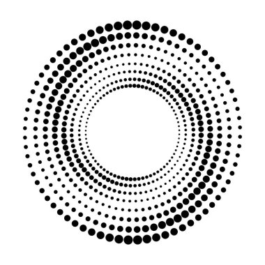İkon ya da arkaplan olarak yarım ton. Logo veya amblem olarak noktalı siyah soyut vektör çemberi çerçevesi. Tasarımınız için beyaz arkaplanda çember sınırı izole edildi.