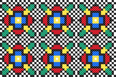 İşlemeli eski el yapımı çapraz dikişli etnik Ukrayna deseni. Süslü Ukrayna havlusu. Vektör olarak Rushnyk biçimi