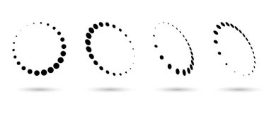 Yarım ton daire çerçeve, herhangi bir proje için soyut noktalar logo amblem tasarım öğesi. Kenar simgesi ya da arka plan. Vektör EPS10 illüstrasyonu. Farklı perspektiflere sahip soyut noktalı yarım ton vektörü