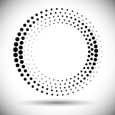 Yarım ton daire çerçeve, soyut noktalar logo amblem tasarım unsuru herhangi bir proje için. Kenar simgesini yuvarla. Vektör EPS10 illüstrasyonu. Soyut noktalı vektör arkaplanı.
