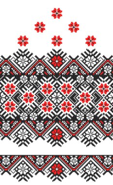 İşlemeli eski el yapımı çapraz dikişli etnik Ukrayna deseni. Süslü Ukrayna havlusu. Vektör olarak Rushnyk biçimi