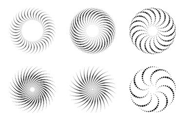 Soyut noktalı vektör arkaplanı. Yarı ton etkisi. Spiral noktalı arkaplan veya simge