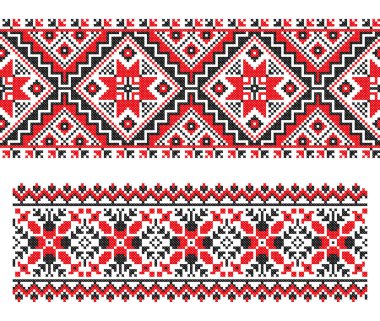 İşlemeli eski el yapımı çapraz dikişli etnik Ukrayna deseni. Süslü Ukrayna havlusu. Vektör olarak Rushnyk biçimi