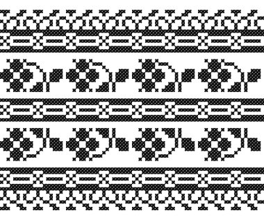 İşlemeli eski el yapımı çapraz dikişli etnik Ukrayna deseni. Süslü Ukrayna havlusu. Vektör olarak Rushnyk biçimi