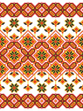 İşlemeli eski el yapımı çapraz dikişli etnik Ukrayna deseni. Süslü Ukrayna havlusu. Vektör olarak Rushnyk biçimi