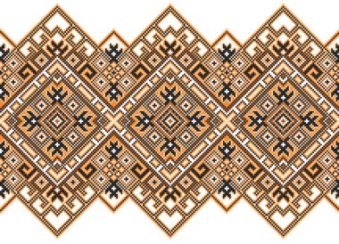 İşlemeli eski el yapımı çapraz dikişli etnik Ukrayna deseni. Süslü Ukrayna havlusu. Vektör olarak Rushnyk biçimi