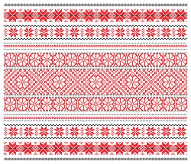 İşlemeli eski el yapımı çapraz dikişli etnik Ukrayna deseni. Süslü Ukrayna havlusu. Vektör olarak Rushnyk biçimi