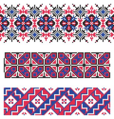 İşlemeli eski el yapımı çapraz dikişli etnik Ukrayna deseni. Süslü Ukrayna havlusu. Vektör olarak Rushnyk biçimi