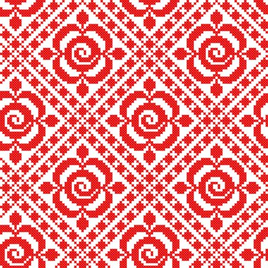 İşlemeli eski el yapımı çapraz dikişli etnik Ukrayna deseni. Süslü Ukrayna havlusu. Vektör olarak Rushnyk biçimi