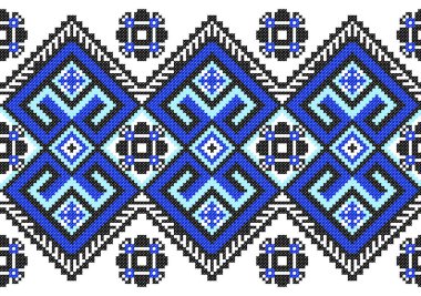 İşlemeli eski el yapımı çapraz dikişli etnik Ukrayna deseni. Süslü Ukrayna havlusu. Vektör olarak Rushnyk biçimi