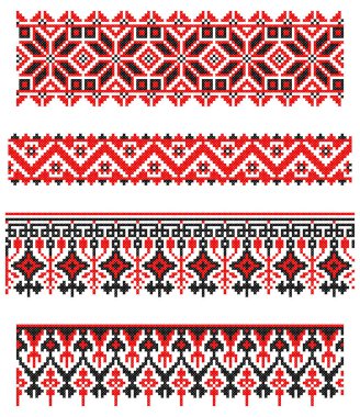 İşlemeli eski el yapımı çapraz dikişli etnik Ukrayna deseni. Süslü Ukrayna havlusu. Vektör olarak Rushnyk biçimi