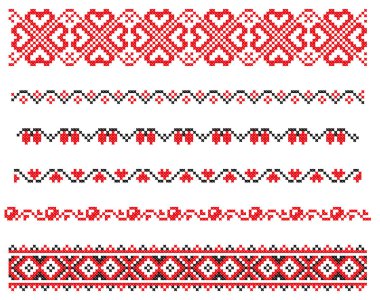 İşlemeli eski el yapımı çapraz dikişli etnik Ukrayna deseni. Süslü Ukrayna havlusu. Vektör olarak Rushnyk biçimi