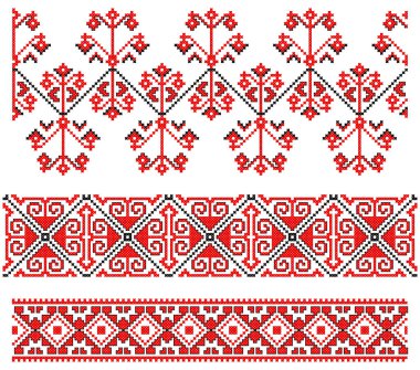 İşlemeli eski el yapımı çapraz dikişli etnik Ukrayna deseni. Süslü Ukrayna havlusu. Vektör olarak Rushnyk biçimi