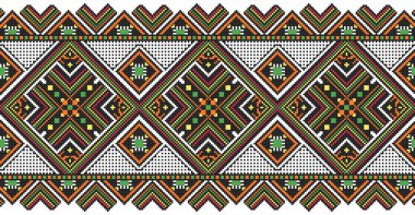 İşlemeli eski el yapımı çapraz dikişli etnik Ukrayna deseni. Süslü Ukrayna havlusu. Vektör olarak Rushnyk biçimi