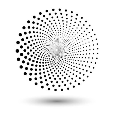 Spiral noktalar arka plan. Herhangi bir proje için yarı ton şekilleri, soyut logo amblemi veya tasarım ögesi. Vektör EPS10 illüstrasyonu.