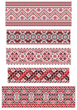 İşlemeli eski el yapımı çapraz dikişli etnik Ukrayna deseni. Süslü Ukrayna havlusu. Vektör olarak Rushnyk biçimi