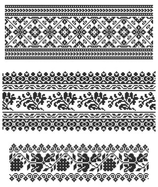 İşlemeli eski el yapımı çapraz dikişli etnik Ukrayna deseni. Süslü Ukrayna havlusu. Vektör olarak Rushnyk biçimi