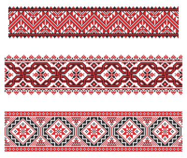 İşlemeli eski el yapımı çapraz dikişli etnik Ukrayna deseni. Süslü Ukrayna havlusu. Vektör olarak Rushnyk biçimi