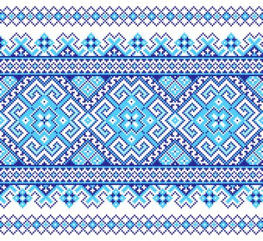 İşlemeli eski el yapımı çapraz dikişli etnik Ukrayna deseni. Süslü Ukrayna havlusu. Vektör olarak Rushnyk biçimi