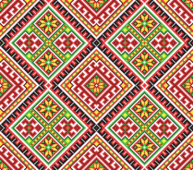 İşlemeli eski el yapımı çapraz dikişli etnik Ukrayna deseni. Süslü Ukrayna havlusu. Vektör olarak Rushnyk biçimi