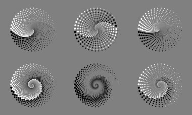 Soyut noktalı vektör arkaplanı. Yarı ton etkisi. Spiral noktalı arkaplan ya da simge. Yin ve yang tarzı. Vektör EPS10 illüstrasyonu