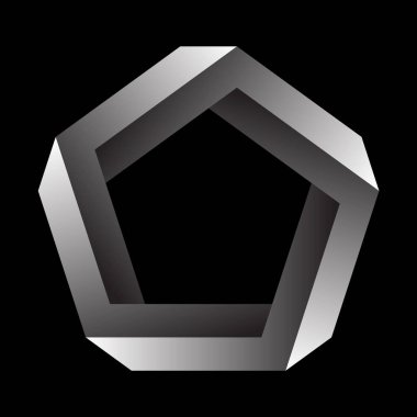 Penrose Pentagon siyah arka planda. İmkansız nesne ya da imkansız figür ya da kararsız bir figür.