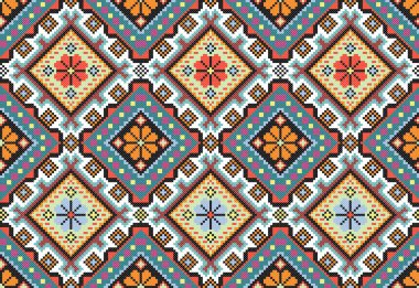 İşlemeli eski el yapımı çapraz dikişli etnik Ukrayna deseni. Süslü Ukrayna havlusu. Vektör olarak Rushnyk biçimi