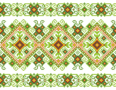 İşlemeli eski el yapımı çapraz dikişli etnik Ukrayna deseni. Süslü Ukrayna havlusu. Vektör olarak Rushnyk biçimi