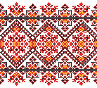 İşlemeli eski el yapımı çapraz dikişli etnik Ukrayna deseni. Süslü Ukrayna havlusu. Vektör olarak Rushnyk biçimi