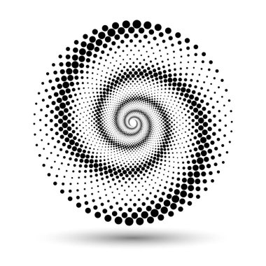 Modern soyut arka plan. Yarım tonlu noktalar daire şeklinde. Yuvarlak logo. Vektör noktalı kare. Tasarım ögesi veya simgesi.