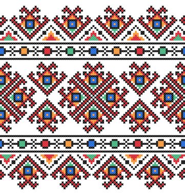İşlemeli eski el yapımı çapraz dikişli etnik Ukrayna deseni. Süslü Ukrayna havlusu. Vektör olarak Rushnyk biçimi