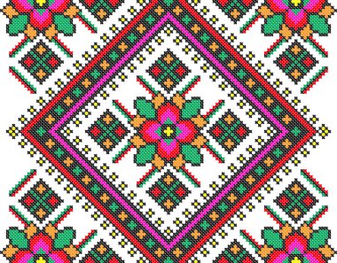 İşlemeli eski el yapımı çapraz dikişli etnik Ukrayna deseni. Süslü Ukrayna havlusu. Vektör olarak Rushnyk biçimi