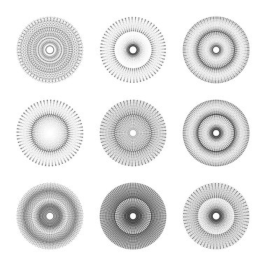 Çizgi romanlar için daire şeklinde yarım ton noktalar. Havai fişek patlaması arka planda. EPS10 vektör illüstrasyonu. Logo ya da simge olarak yıldız patlaması. Soyut geometrik yıldız ışınları.