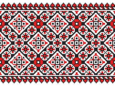 İşlemeli eski el yapımı çapraz dikişli etnik Ukrayna deseni. Süslü Ukrayna havlusu. Vektör olarak Rushnyk biçimi