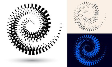 Simge ya da arkaplan olarak yarım tonlu spiral. Logo veya amblem için dörtgenli siyah soyut vektör. Tasarımınız için beyaz arkaplanda çember sınırı izole edildi.