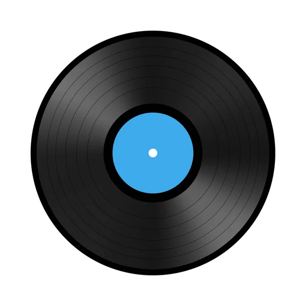 Fekete Vinyl Rekord Kék Címkével Elszigetelt Fehér Alapon Vektor Illusztráció — Stock Vector