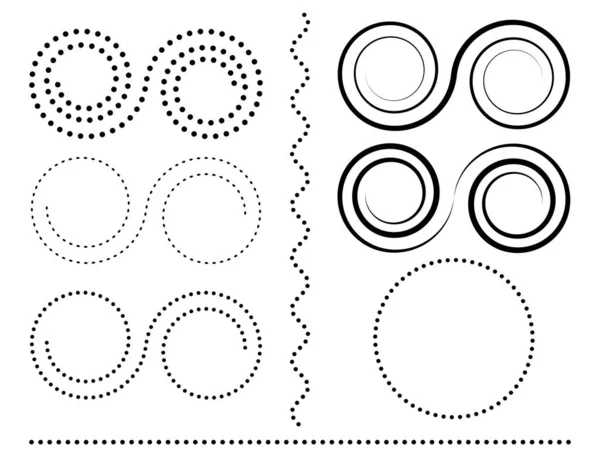 Conjunto Elementos Diseño Medio Tono Con Puntos Líneas Espiral Línea — Vector de stock