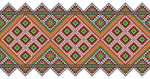 Geborduurd Oude Handgemaakte Cross Stitch Etnische Oekraïne Patroon Oekraïense Handdoek — Stockvector