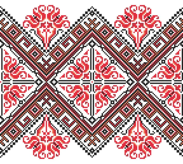 Embroidered Old Handmade Cross Stitch Ethnic Ukraine Pattern Ukrainian Towel — Stock Vector