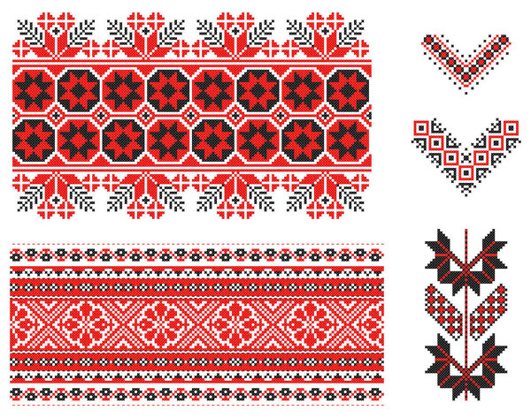 Вышитое старое ручное сшивание этнической Украины. Украинское полотенце с орнаментом. Рушникский стиль в векторе