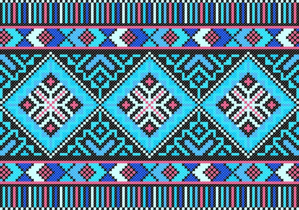 Embroidered Old Handmade Cross Stitch Ethnic Ukraine Pattern Ukrainian Towel — Stock Vector