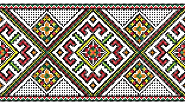 Embroidered Old Handmade Cross Stitch Ethnic Ukraine Pattern Ukrainian Towel — Stock Vector