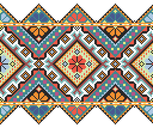 embroidered old handmade cross-stitch ethnic Ukraine pattern. Ukrainian towel with ornament. Rushnyk style in vector