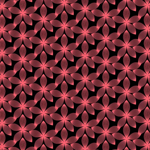 Repeating Vector Red Floral Background Isolated Black — Stock Vector