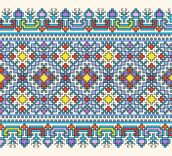 Embroidered Old Handmade Cross Stitch Ethnic Ukrainian Pattern Towel Ornament — Stock Vector