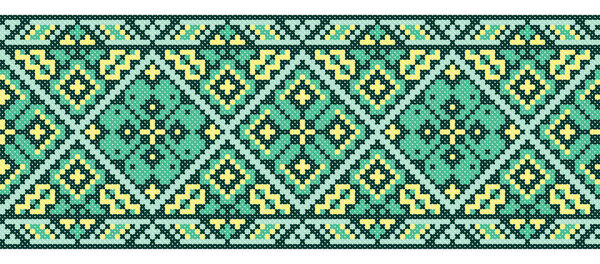 embroidered old handmade cross-stitch ethnic Ukraine pattern. Ukrainian towel with ornament. Rushnyk style in vector